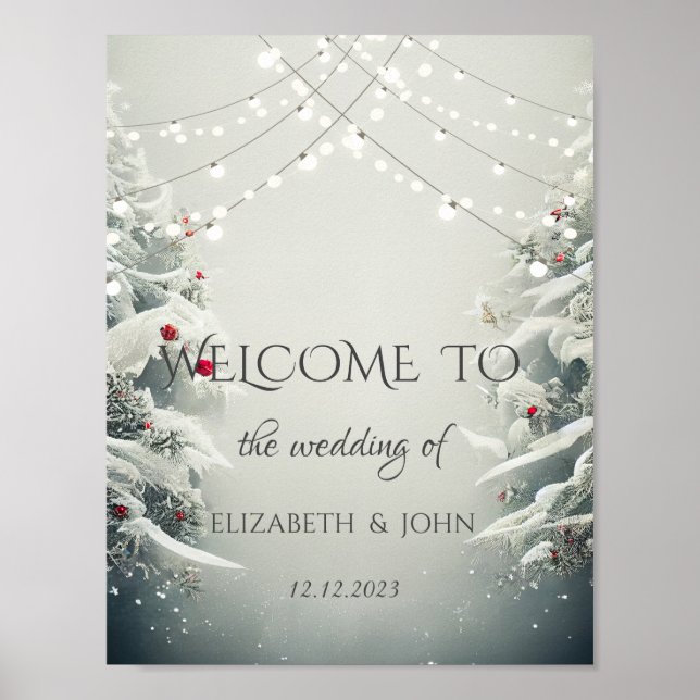 Winter Wonderland,String Lights Snow Wedding Poster (Front)