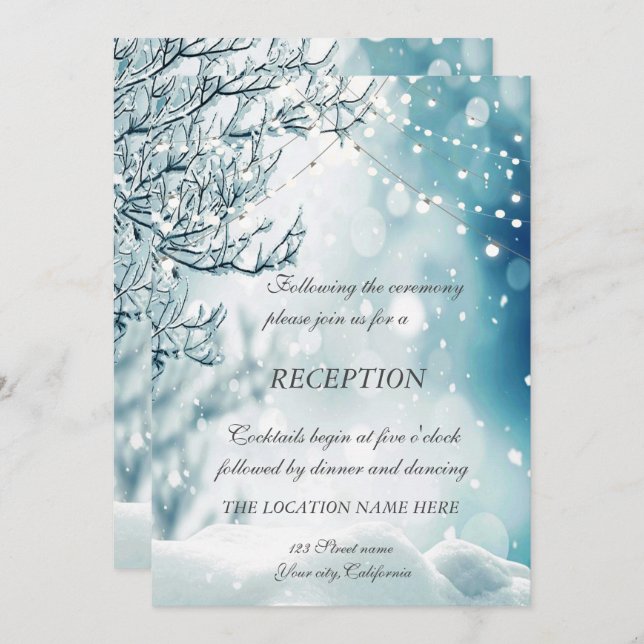 Winter Wonderland, String Lights Wedding Reception Invitation (Front/Back)