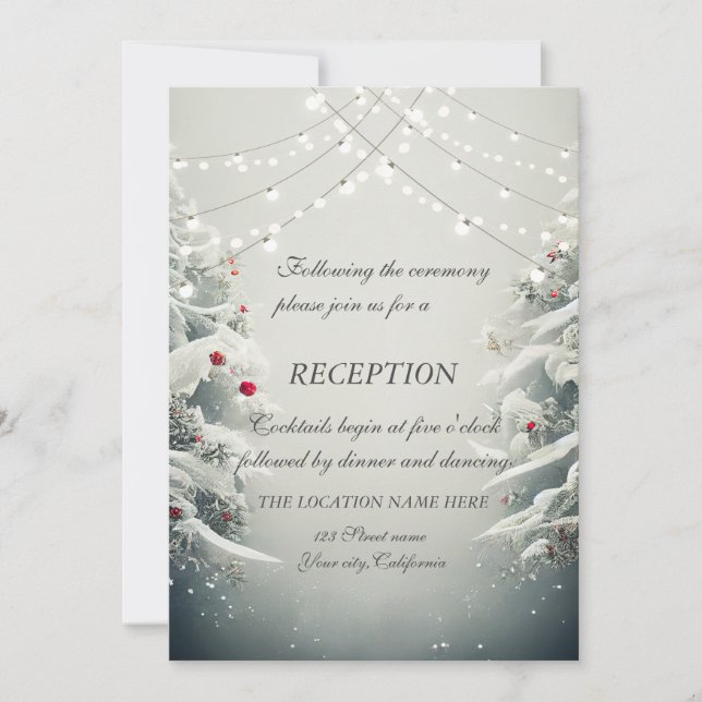 Winter Wonderland,String Lights Wedding Reception Invitation (Front)