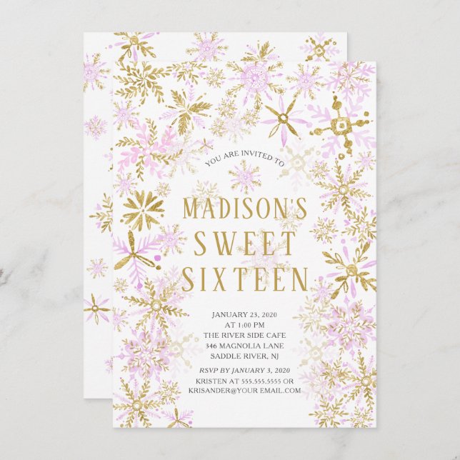 Winter Wonderland Sweet Sixteen Birthday Party Inv Invitation (Front/Back)