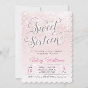 Winter Wonderland Sweet Sixteen Pink Girl Birthday Invitation