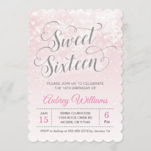 Winter Wonderland Sweet Sixteen Pink Girl Birthday Invitation