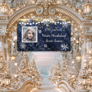 Winter Wonderland Sweet Sixteen Snowflakes Blue Banner