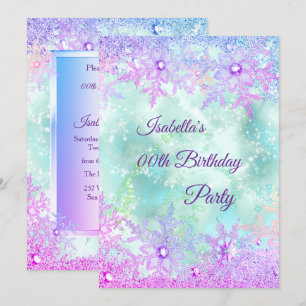 Winter Wonderland Teal Blue Purple Pink Party Invitation