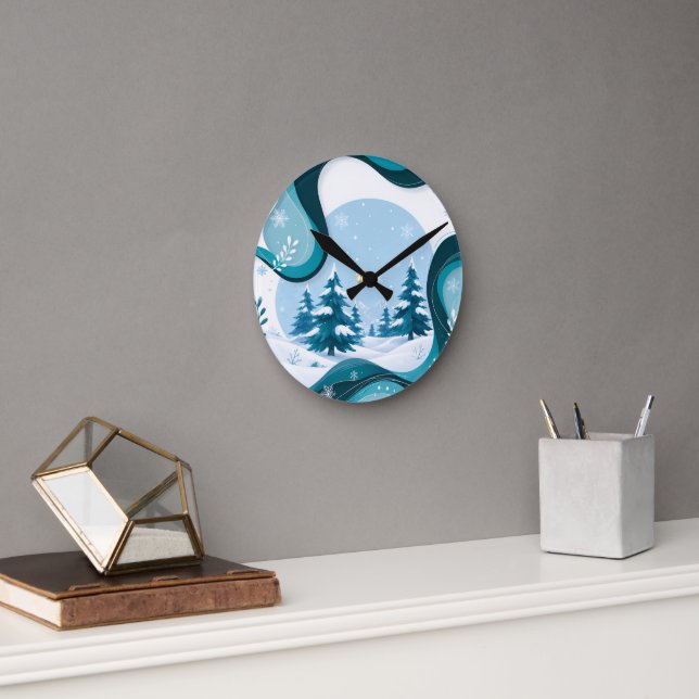 Winter Wonderland Teal Snowflake Wall Clock (Office)