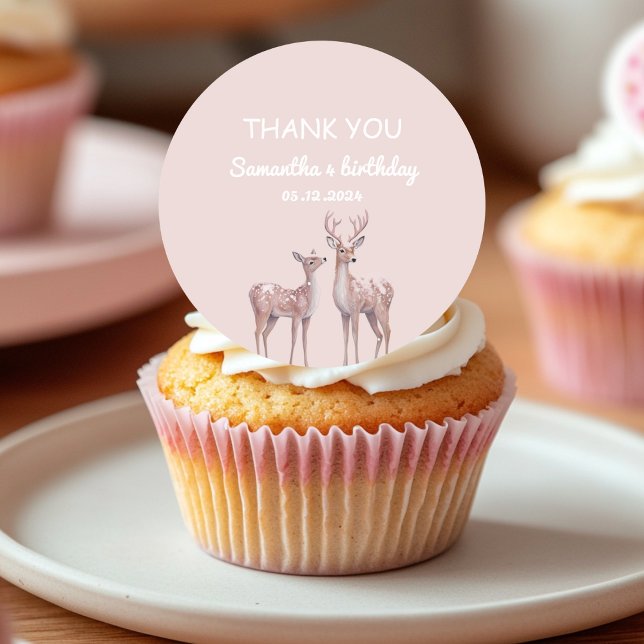 Winter Wonderland Thank You | Pink and Deer Classic Round Sticker (Creator Uploaded)