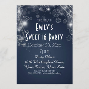 Winter Wonderland Theme Blue Sweet 16 Birthday Invitation