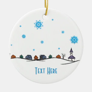 Winter Wonderland Town with Church Ceramic Tree Decoration