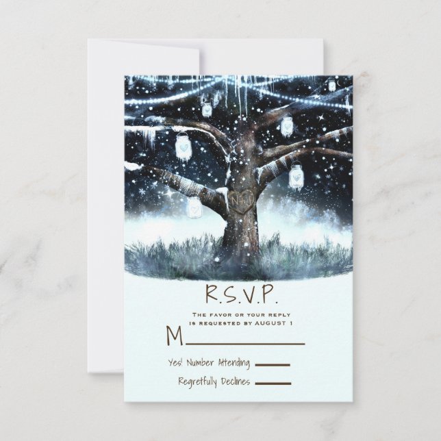 Winter Wonderland Tree Lights & Jars RSVP Reply Card (Front)