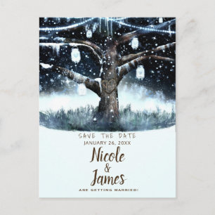 Winter Wonderland Tree Lights & Jars Save the Date Announcement Postcard