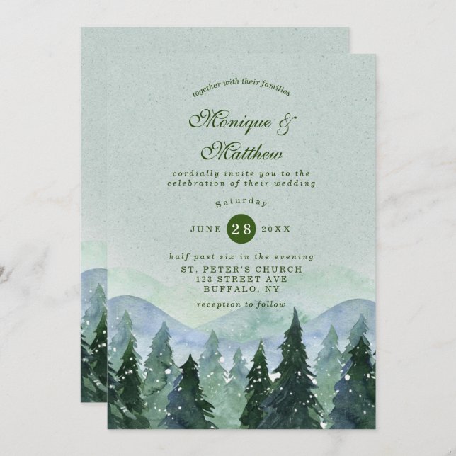 Winter Wonderland Trees Scenery Wedding Invitation (Front/Back)