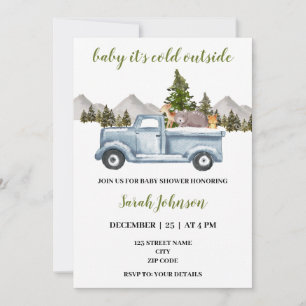 winter wonderland truck baby shower invitation