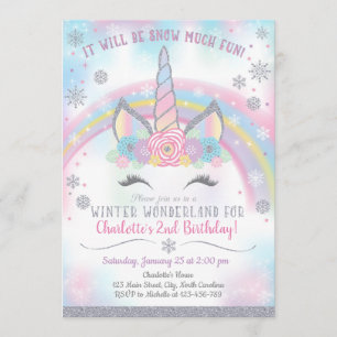Winter Wonderland Unicorn Birthday Invitation