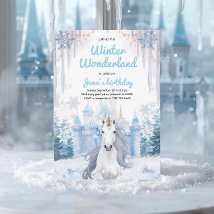 Winter Wonderland Unicorn Birthday Invitation