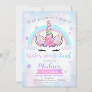 Winter Wonderland Unicorn Birthday Invitation