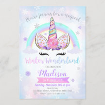 Winter Wonderland Unicorn Birthday Invitation