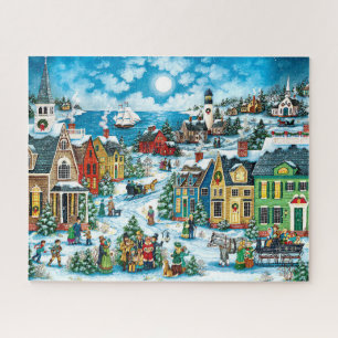 Winter Wonderland Village by the Sea Jigsaw Puzzle