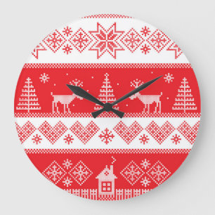 Winter Wonderland: Vintage Seamless Design. Large Clock