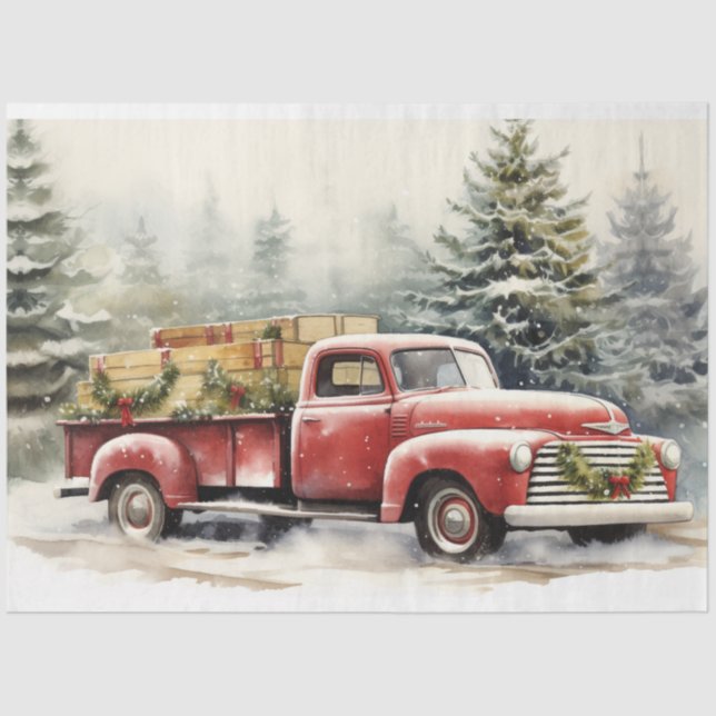 Winter Wonderland: Vintage Truck Christmas Trees Tissue Paper (Front)