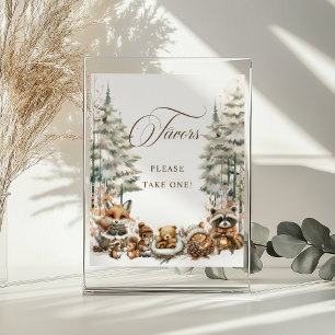 Winter Wonderland Watercolor Animals Favors Sign