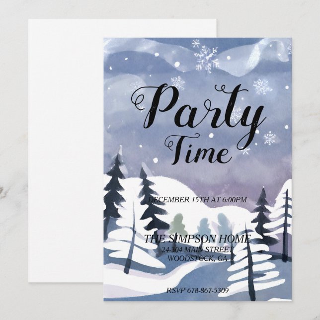 Winter Wonderland Watercolor Christmas Invitation (Front/Back)