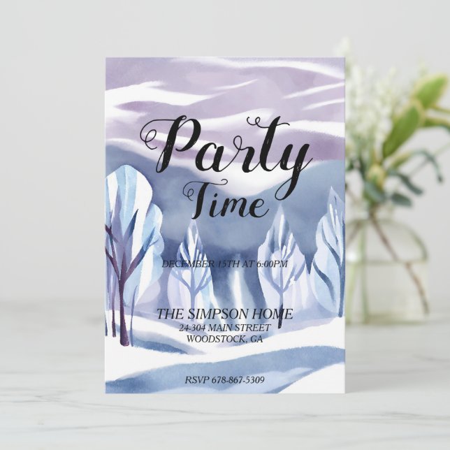 Winter Wonderland Watercolor Christmas Invitation (Standing Front)