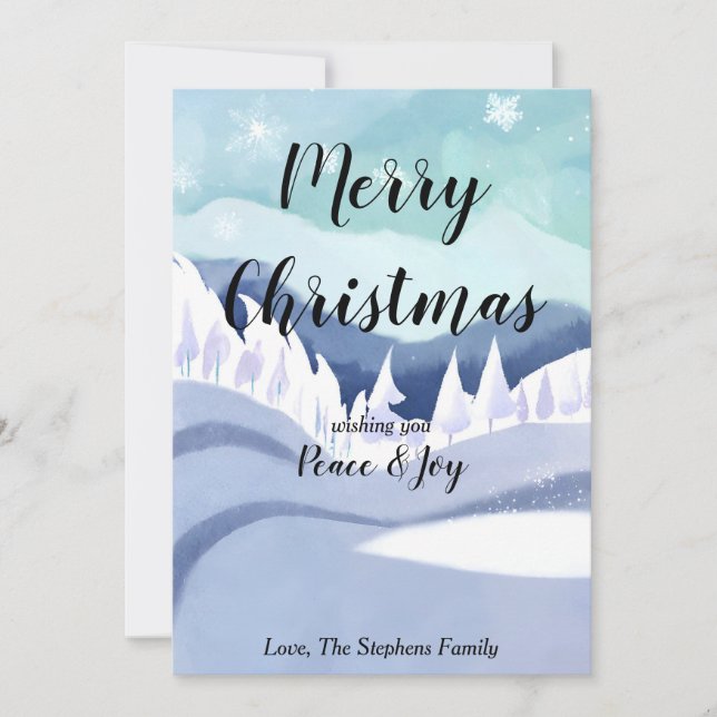 Winter Wonderland Watercolor Greeting Holiday Card (Front)