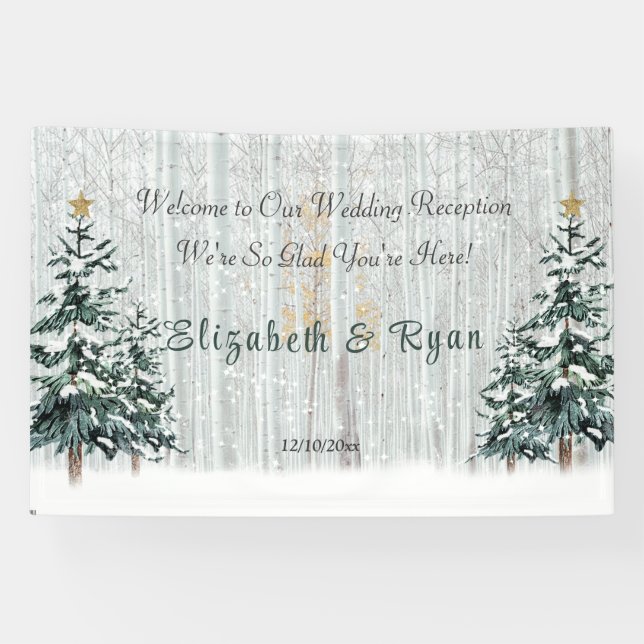 Winter Wonderland Wedding Birch Trees Pine Trees  Banner (Horizontal)
