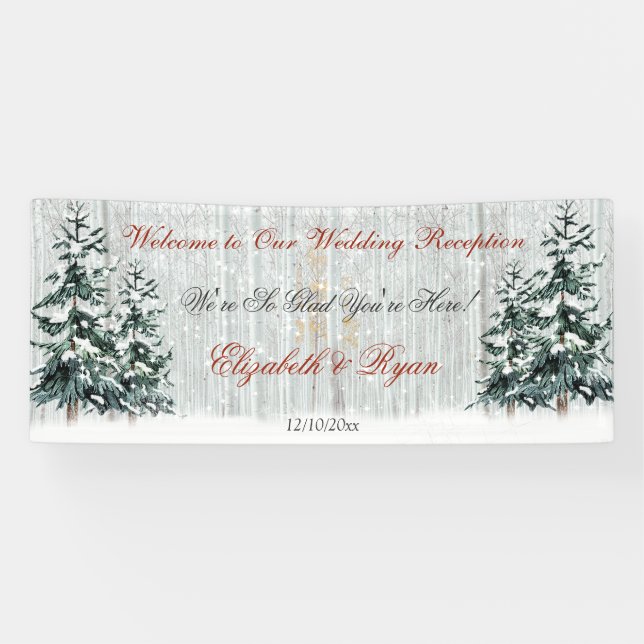 Winter Wonderland Wedding Birch Trees Pine Trees Banner (Horizontal)