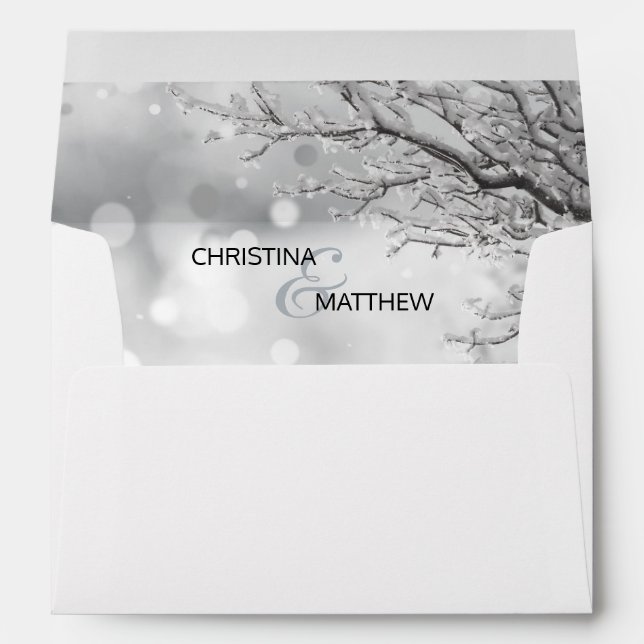 Winter Wonderland Wedding Branch Snow Envelope (Back (Bottom))