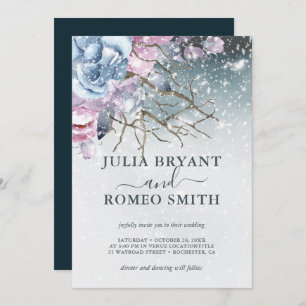 Winter Wonderland Wedding Floral Snow Invitation