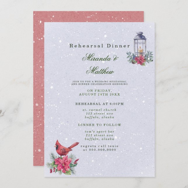 Winter Wonderland Wedding Rehearsal Dinner Invitation (Front/Back)