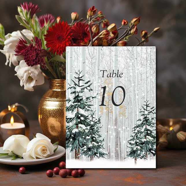 Winter Wonderland Wedding, Snowflakes Pine Trees Table Number (Creator Uploaded)
