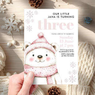 Winter Wonderland White Bear Acrylic Birthday Invitations