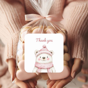 Winter Wonderland White Bear Thank You Square Sticker
