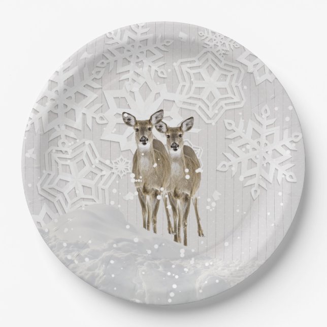 Winter Wonderland White Christmas with Deer  Paper Plate (Front)