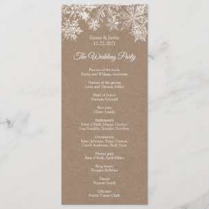 Winter Wonderland White & Kraft Snowflakes Wedding Program