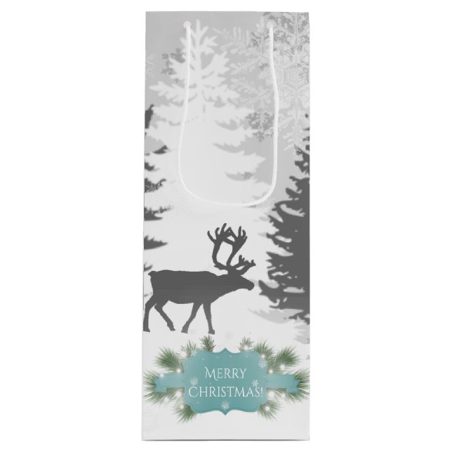 Winter Wonderland Wine Gift Bag - Teal (Front)