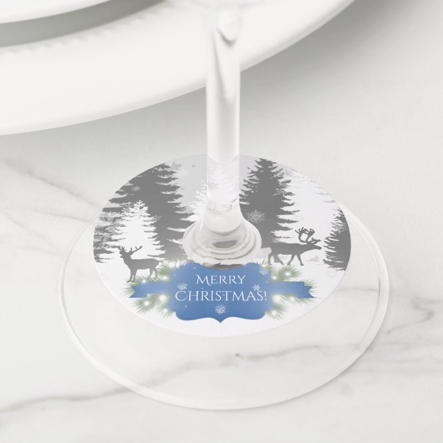 Winter Wonderland Wine Glass Tags - Blue (Close Up)