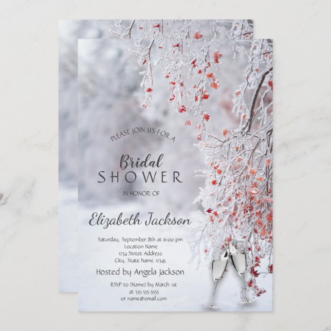 Winter Wonderland,Wineglass Bridal Shower Invitation (Front/Back)