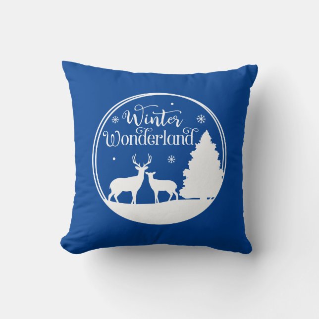 Winter Wonderland Winter Scene with Deer Cushion (Front)