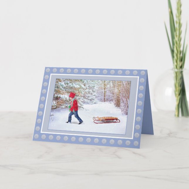 Winter Wonderland with Boy and his Sled Card (Front)