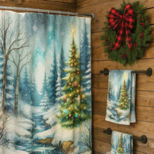 Winter Wonderland with Christmas Tree  Shower Curtain