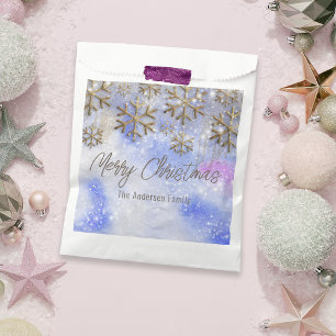 Winter Wonderland with Gold Glittery Snowflakes Favour Bag