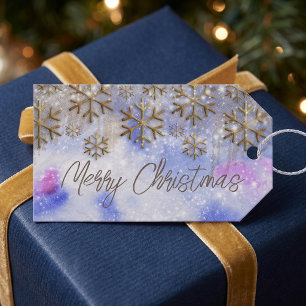 Winter Wonderland With Gold Glittery Snowflakes Gift Tags