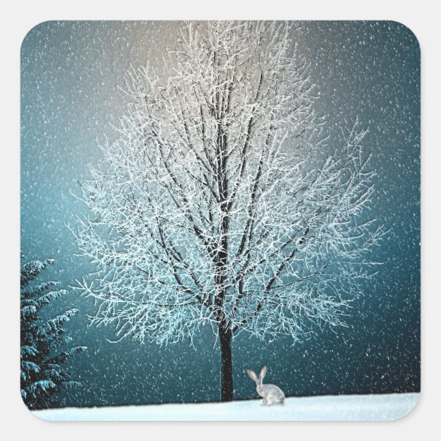 Winter Wonderland with Rabbit Square Sticker (Front)
