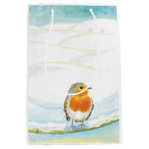 Winter Wonderland With Red Robin Illustration  Medium Gift Bag