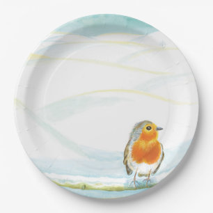 Winter Wonderland With Robin Illustration Paper Pl Plate