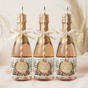 Winter Wonderland Woodland Animals Baby Shower Sparkling Wine Label