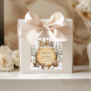 Winter Wonderland Woodland Animals Baby Shower Square Sticker